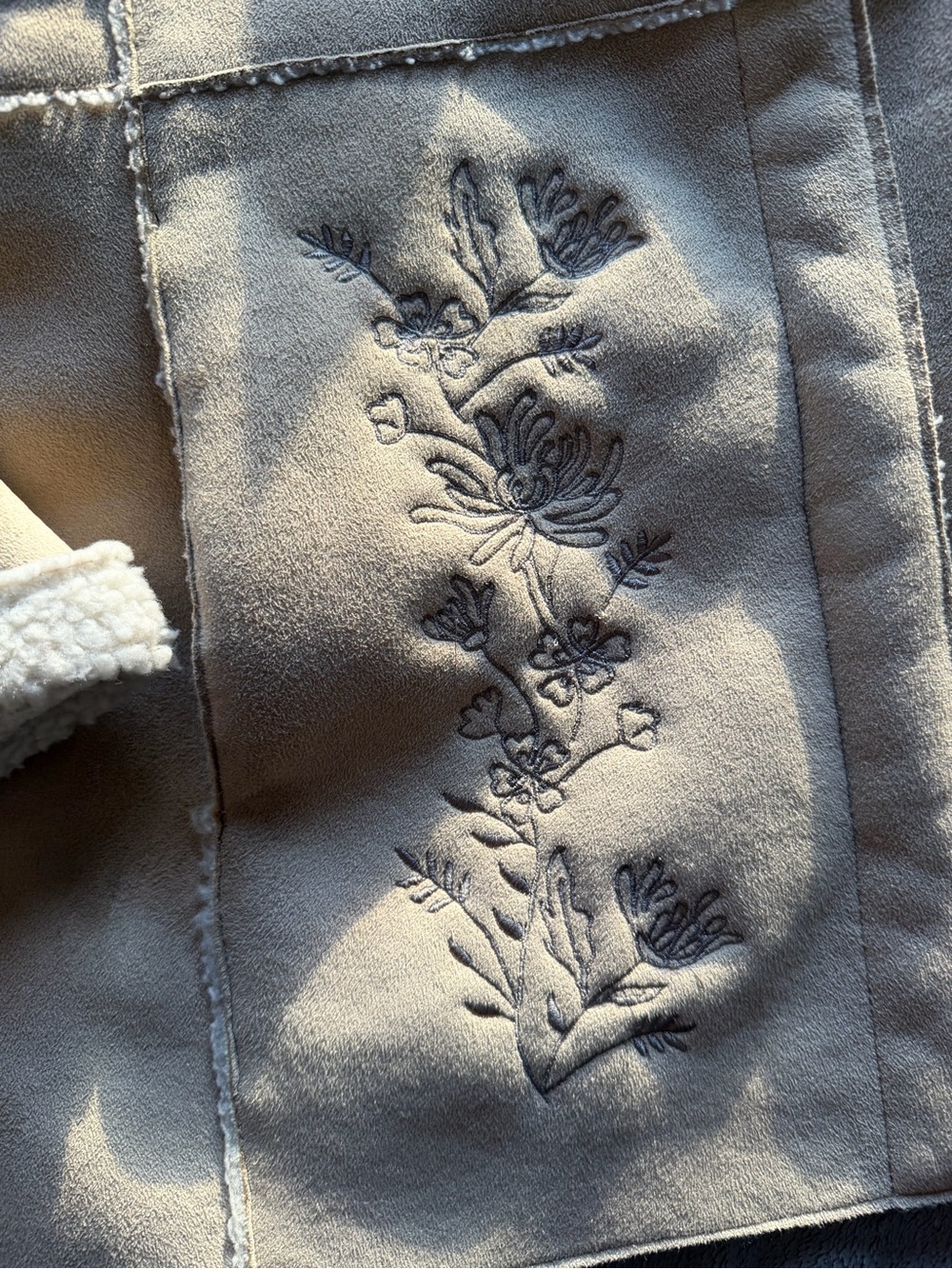 Izod Cream Embroidered Shearling-Trim Jacket - Picture 2 of 4